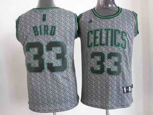 Celtics #33 Larry Bird Grey Static Fashion Embroidered NBA Jersey