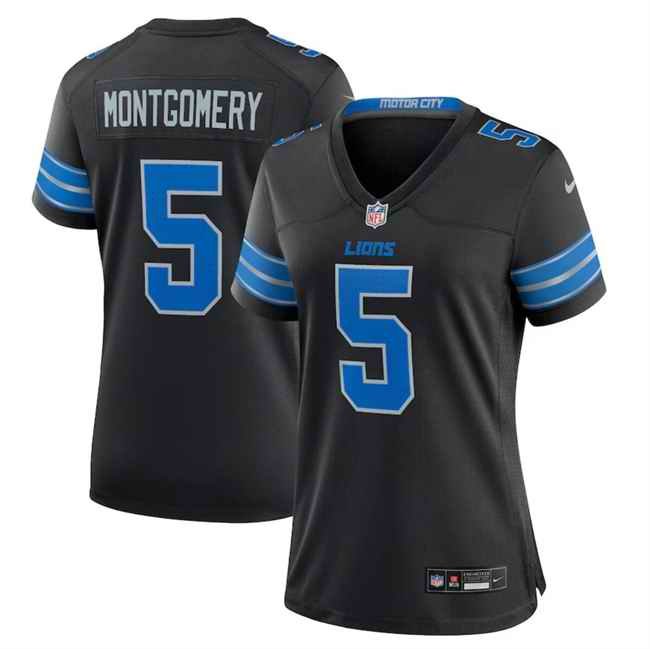 Women's Detroit Lions #5 David Montgomery Black 2024 2nd Alternate Stitched Jersey(Run Smaller)