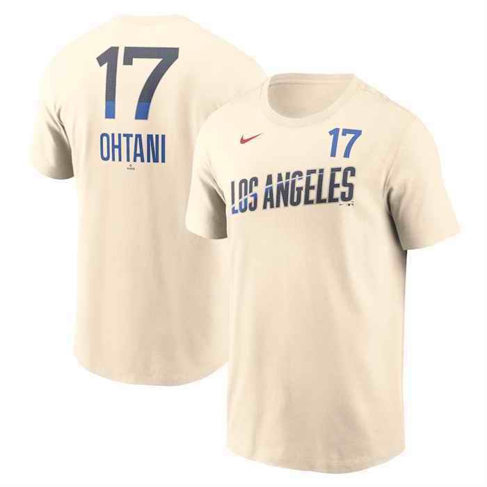 Men's Los Angeles Dodgers #17 Shohei Ohtani Cream 2024 City Connect Fuse Name & Number T-Shirt