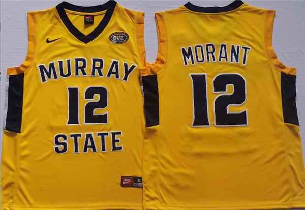 Men's Murray State Racers #12 Ja Morant Yellow Stitched Jersey