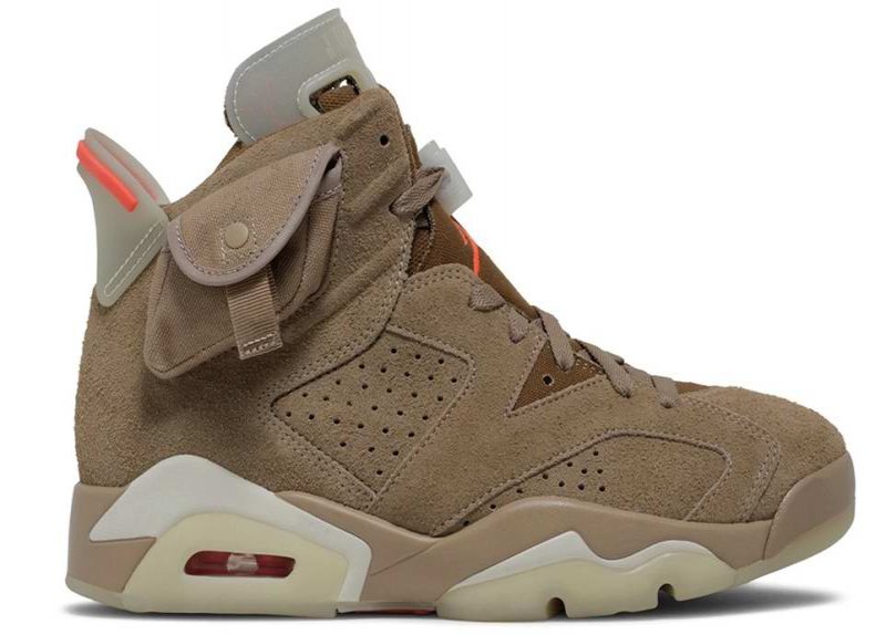 Men's Running Weapon Air Jordan 6 Retro Travis Scott British Khaki Shoes 030