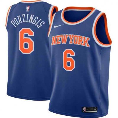 New Yok Knicks #6 Kristaps Porzingis Blue Icon Edition Stitched Swingman Jersey