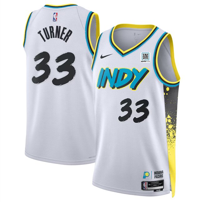 Men's Indiana Pacers #33 Myles Turner White 2024/25 City Edition  Stitched Basketball Jersey