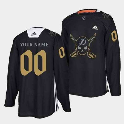 Men's Tampa Bay Lightning Customized Black Gasparilla inspired Pirate-themed Warmup Stitched Jersy