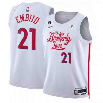 Men's Philadelphia 76ers #21 Joel Embiid White 2022/23 City Edition Stitched Basketball Jersey