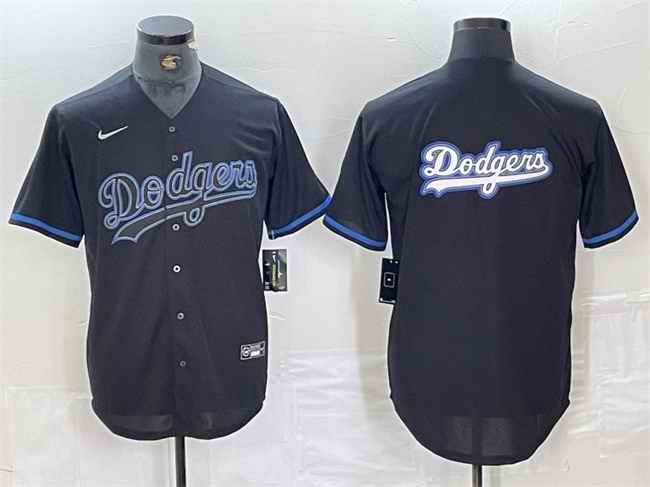 Men's Los Angeles Dodgers Team Big Logo Black Cool Base Stitched Baseball Jersey