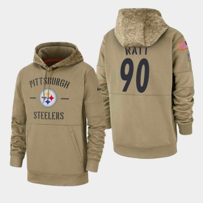 Men's Pittsburgh Steelers #90 T. J. Watt  Tan 2019 Salute to Service Sideline Therma Pullover Hoodie