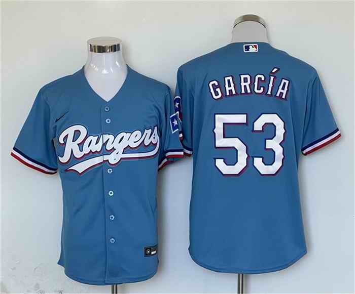 Men's Texas Rangers #53 Adolis Garcia Blue With Patch Cool Base Stitched MLB Jersey