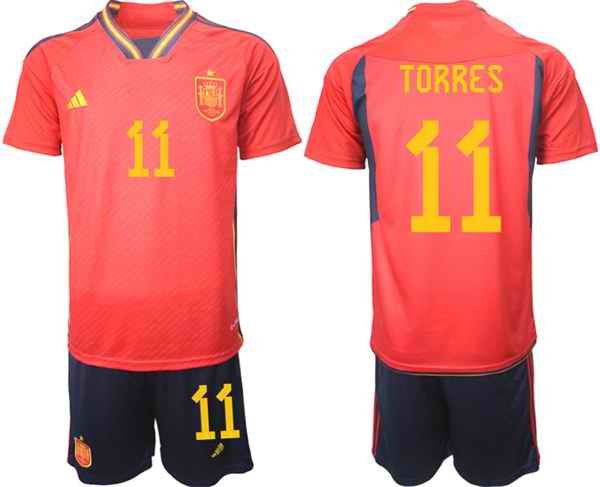 Men's Spain #11 Torres Red Home Soccer Jersey Suit