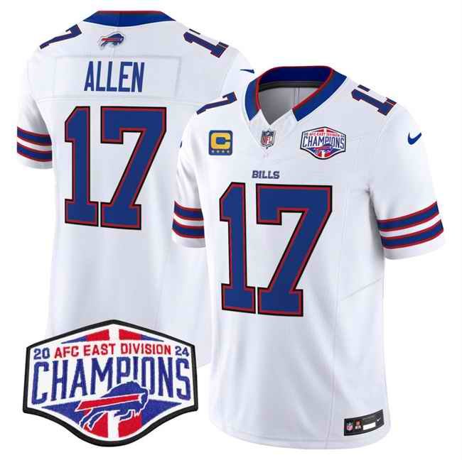 Men's Buffalo Bills #17 Josh Allen White F.U.S.E. 2024 AFC East Division Champions With 4-star C Ptach Vapor Limited Stitched Football Jersey