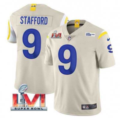 Men's Los Angeles Rams #9 Matthew Stafford 2022 Bone Super Bowl LVI Vapor Limited Stitched Jersey