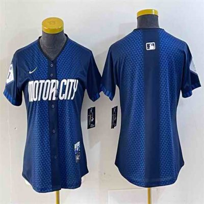 Women's Detroit Tigers Blank 2024 Navy City Connect Cool Base Limited Stitched Baseball Jersey(Run Small)