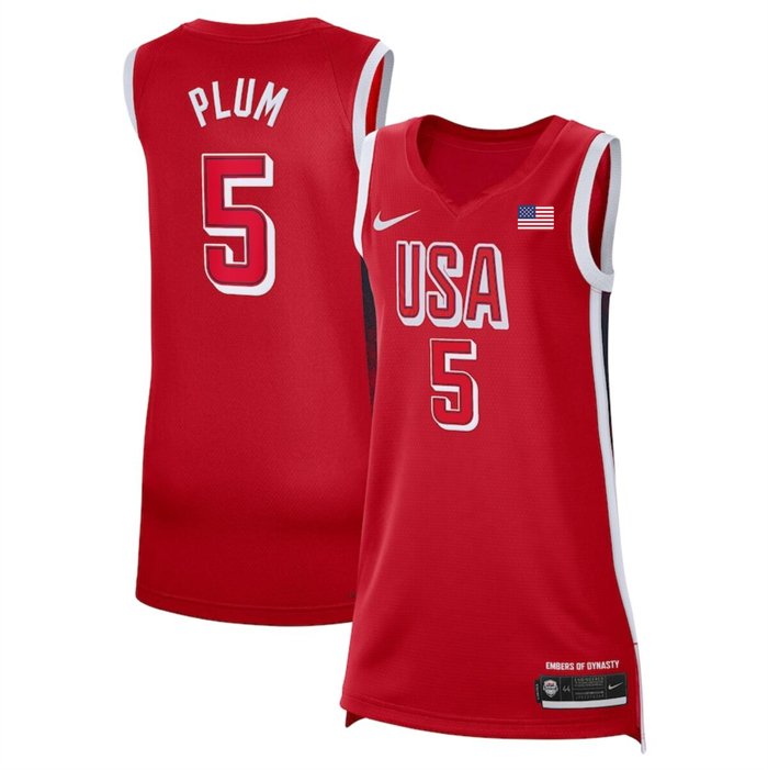 Men's USA Basketball #5 Kelsey Plum Red 2024 Swingman Stitched Jersey