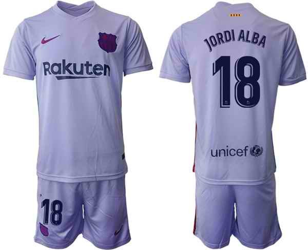 Men's Barcelona #18 Jordi Alba 2021/22 Grey Away Soccer Jersey Suit