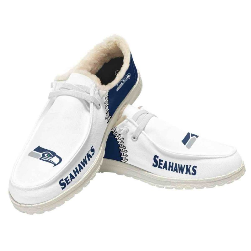 Women's Seattle Seahawks Loafers Lace Up Fuzzy Lined Shoes 002 (Pls check description for details)