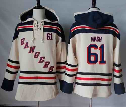 Rangers #61 Rick Nash Cream Sawyer Hooded Sweatshirt Stitched NHL Jersey