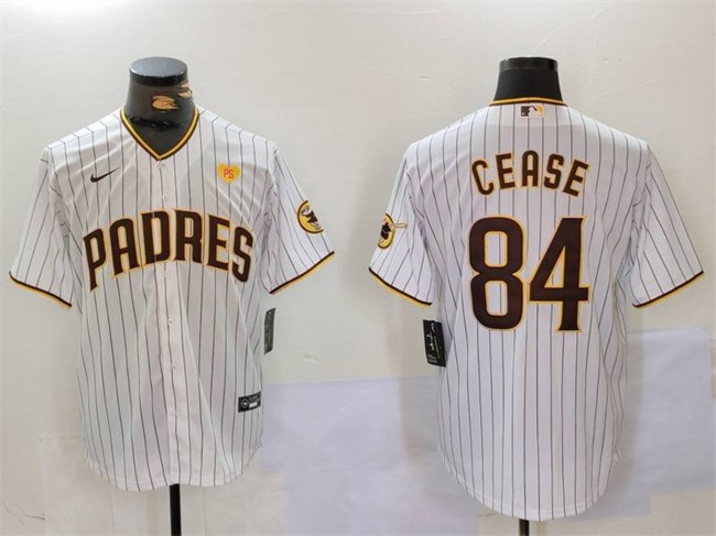 Men's San Diego Padres #84 Dylan Cease White With PS Patch Cool Base Stitched Baseball Jersey