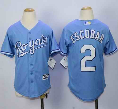 Royals #2 Alcides Escobar Light Blue Alternate 1 Cool Base Stitched Youth MLB Jersey