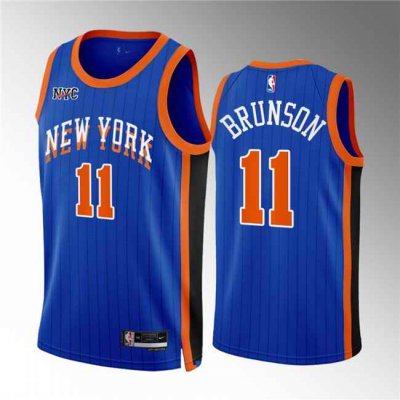 Men's New Yok Knicks #11 Jalen Brunson Blue 2023/24 City Edition Stitched Basketball Jersey