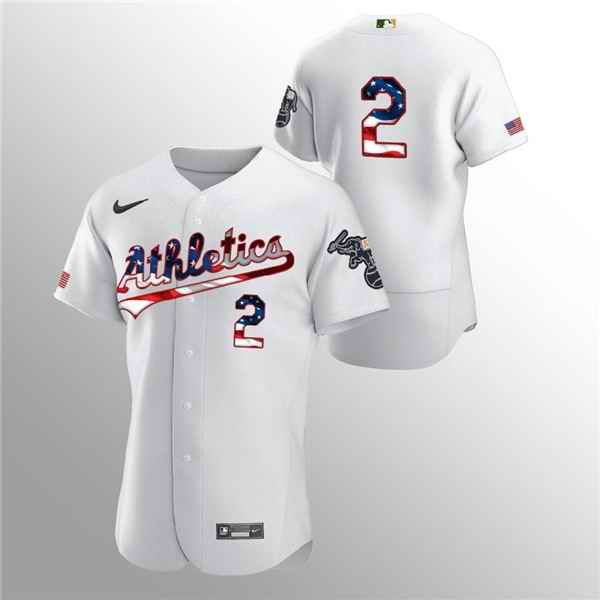 Men's Oakland Athletics #2 Khris Davis White 2020 Stars & Stripes Flex Base Stitched Jersey