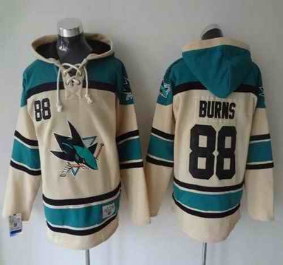 Sharks #88 Brent Burns Cream Sawyer Hooded Sweatshirt Stitched NHL Jersey