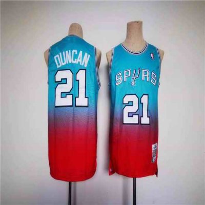 Men's San Antonio Spurs #21 Tim Duncan Blue/Red Stitched Basketball Jersey