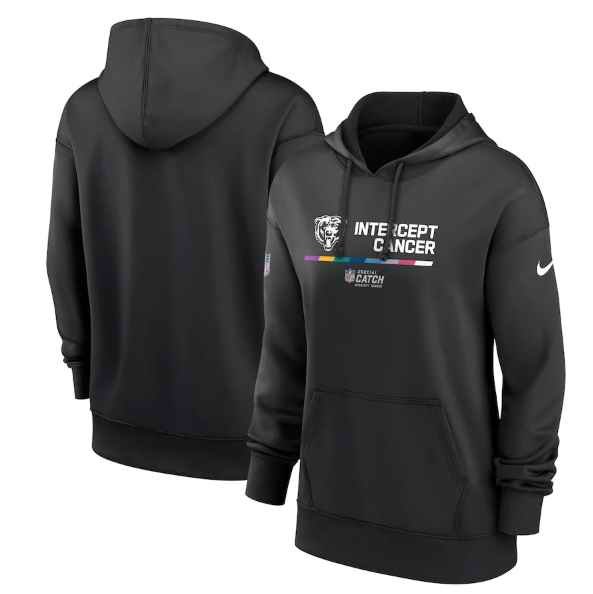 Women's Chicago Bears 2022 Black NFL Crucial Catch Therma Performance Pullover Hoodie(Run Small)