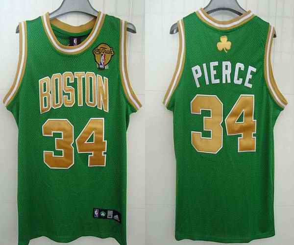 Celtics #34 Paul Pierce Stitched Green Gold Number Final Patch NBA Jersey