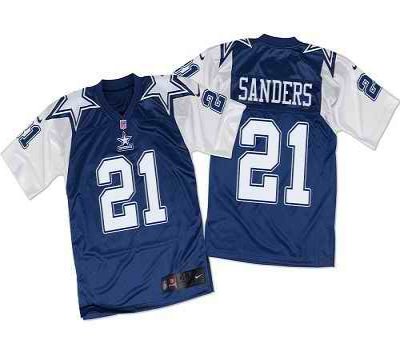 Nike Cowboys #21 Deion Sanders Navy Blue/White Throwback Men's Stitched NFL Elite Jersey