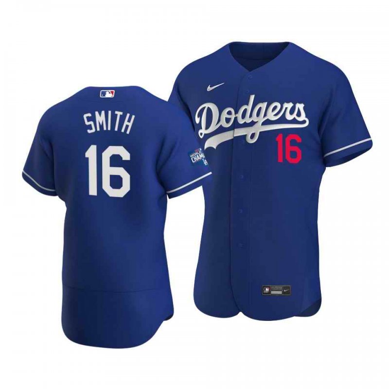 Men's Los Angeles Dodgers #16 Will Smith 2020 Blue World Series Champions Patch Flex Base Sttiched Jersey