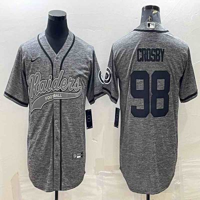 Men's Las Vegas Raiders #98 Maxx Crosby Grey With Patch Cool Base Stitched Baseball Jersey