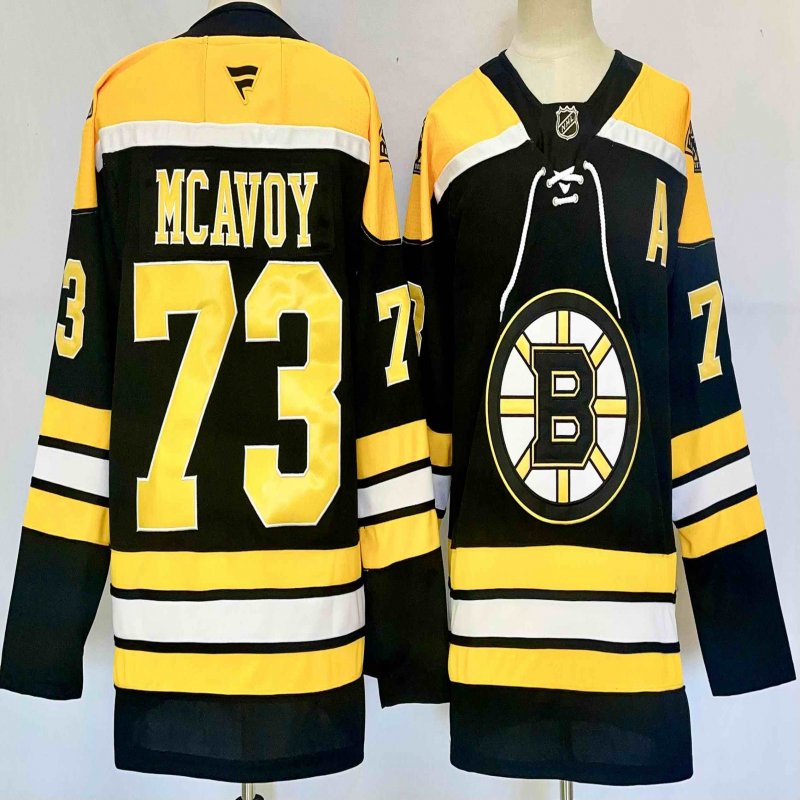 Men's Boston Bruins #73 Charlie McAvoy Black 2024-25 With A Patch Home Stitched Hockey Jersey