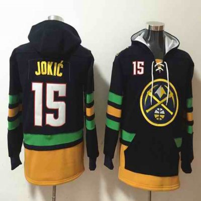 Men's Denver Nuggets #15 Nikola Jokic Black Lace-Up Pullover Hoodie