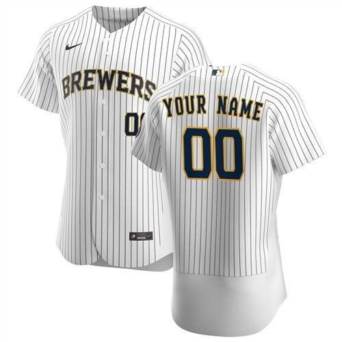 Men's Milwaukee Brewers White Customized Stitched MLB Jersey