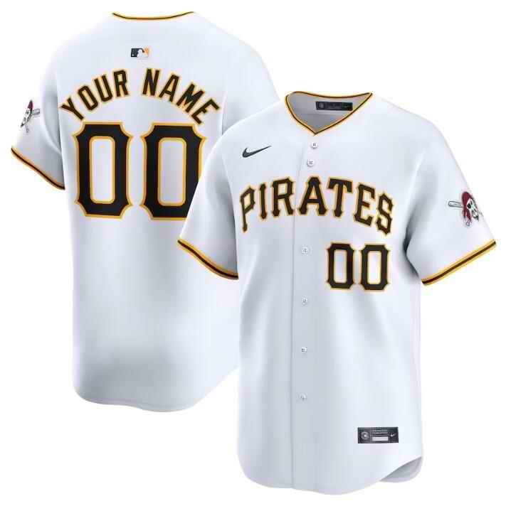 Men's Pittsburgh Pirates Customized White Home Limited Stitched Baseball Jersey