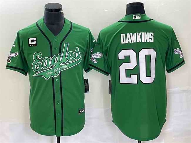 Men's Philadelphia Eagles #20 Brian Dawkins Green With 3-star C Patch Cool Base Stitched Baseball Jersey