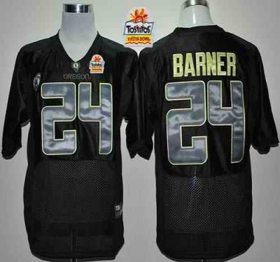 Ducks #24 Kenjon Barner Black With PAC-12 Patch Tostitos Fiesta Bowl Stitched NCAA Jersey