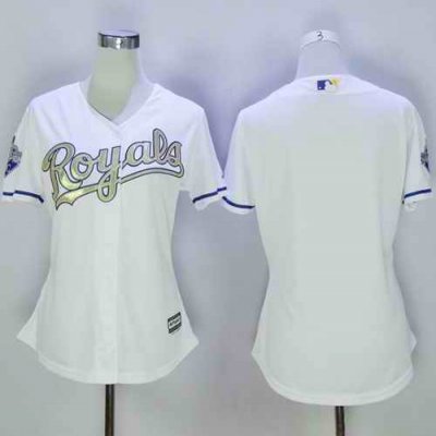 Royals Blank White Women's 2015 World Series Champions Gold Program Cool Base Stitched MLB Jersey