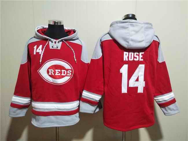 Men's Cincinnati Reds #14 Pete Rose Red Ageless Must-Have Lace-Up Pullover Hoodie