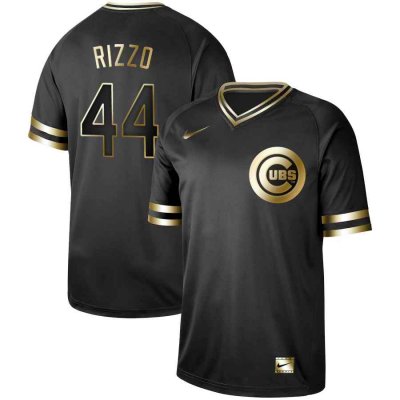 Men's Chicago Cubs #44 Anthony Rizzo Black Gold Stitched MLB Jersey