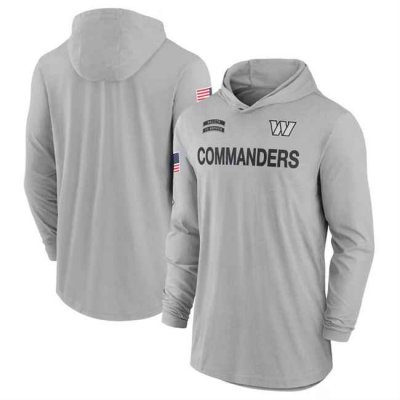 Men's Washington Commanders 2024 Gray Salute to Service Lightweight Performance Long Sleeve Hooded T-Shirt