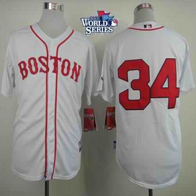 Red Sox #34 David Ortiz White Cool Base 2013 World Series Patch Stitched MLB Jersey