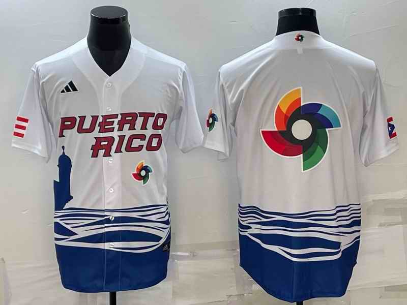 Men's Puerto Rico Baseball 2023 White World Baseball Big Logo With Patch Classic Stitched Jersey