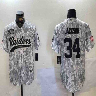 Men's Las Vegas Raiders #34 Bo Jackson 2024 Arctic Camo Salute to Service Stitched Baseball Jersey