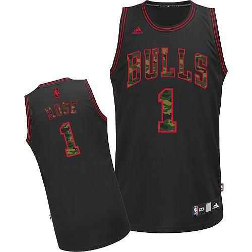 Bulls #1 Derrick Rose Black Camo Fashion Stitched NBA Jersey