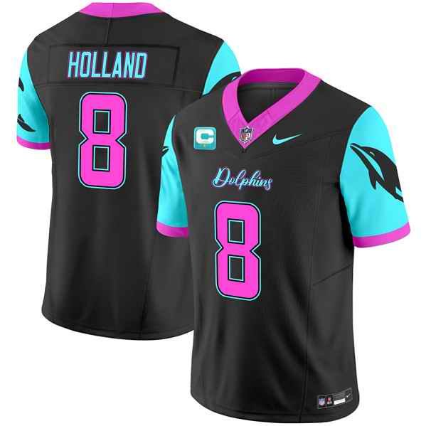 Men's Miami Dolphins #8 Jevon Holland Black F.U.S.E. With 1-Star C Patch "Miami Vice" Vapor Limited Stitched Football Jersey