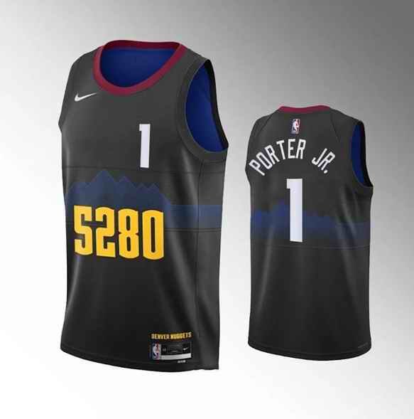 Men's Denver Nuggets #1 Michael Porter Jr. Black City Edition Stitched Jersey