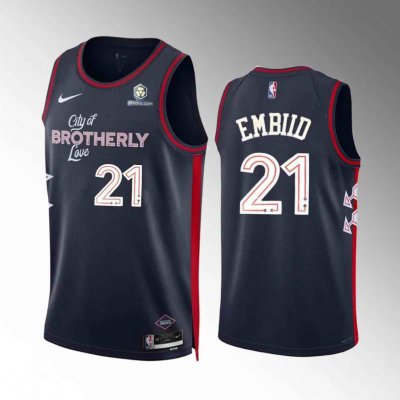 Men's Philadelphia 76ers #21 Joel Embiid Navy Stitched Basketball Jersey