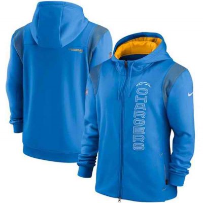 Men's Los Angeles Chargers 2021 Powder Blue Sideline Team Performance Full-Zip Hoodie