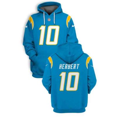 Men's Los Angeles Chargers #10 Justin Herbert 2021 Blue Pullover Hoodie